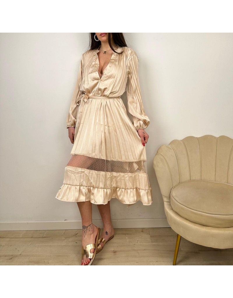 DRESS PLISSE' SATIN BEIGE