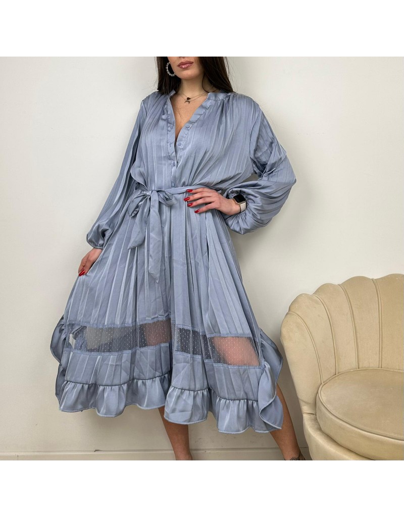 DRESS PLISSE' SATIN AZZURRO