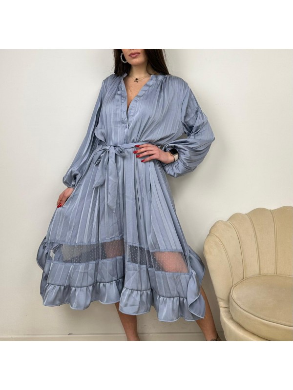 DRESS PLISSE' SATIN AZZURRO