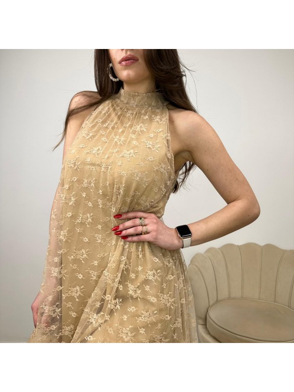 HALTER DRESS ELEGANCE BEIGE