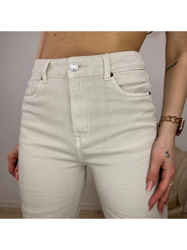 JEANS WIDE LEG RIPPED BEIGE