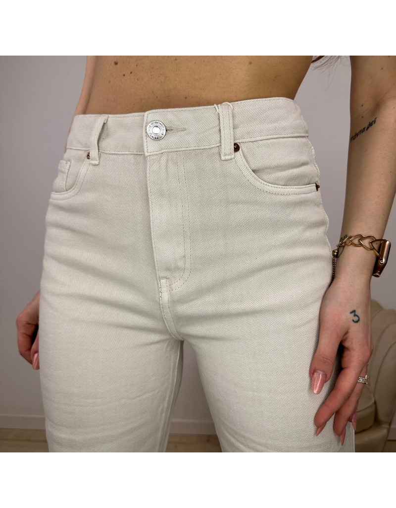 JEANS WIDE LEG RIPPED BEIGE