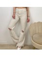 JEANS WIDE LEG RIPPED BEIGE