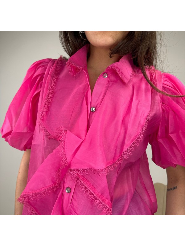 CAMICIA MAXI VOLANT FUCSIA