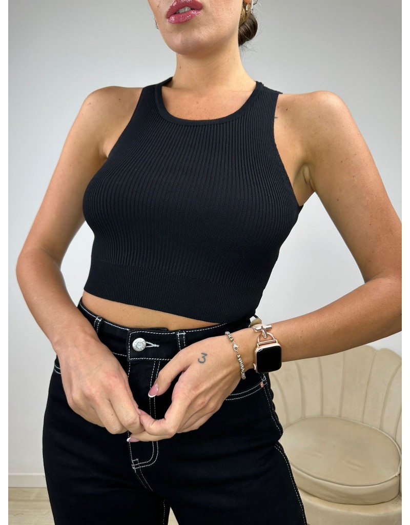 TOP CROP COSTINE NERO