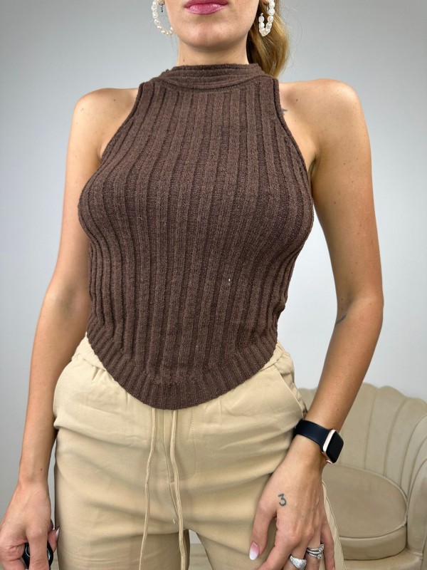 TOP CROP ROMBO MARRONE