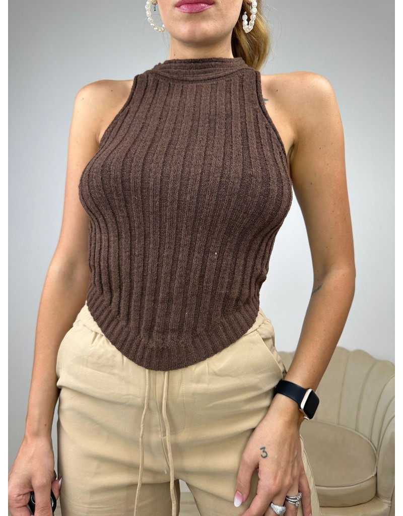 TOP CROP ROMBO MARRONE