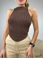 TOP CROP ROMBO MARRONE